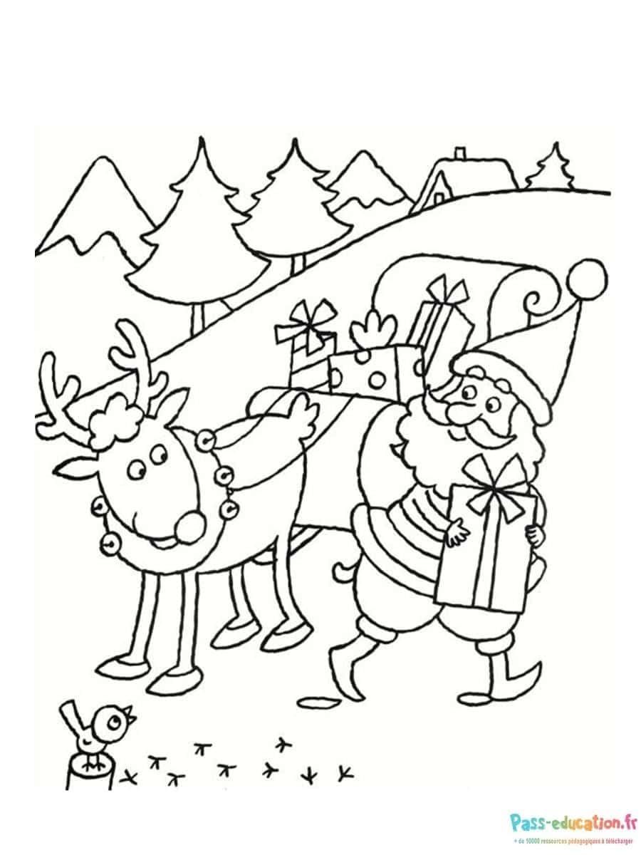 Coloriage Père Noël et renne à imprimer et colorier