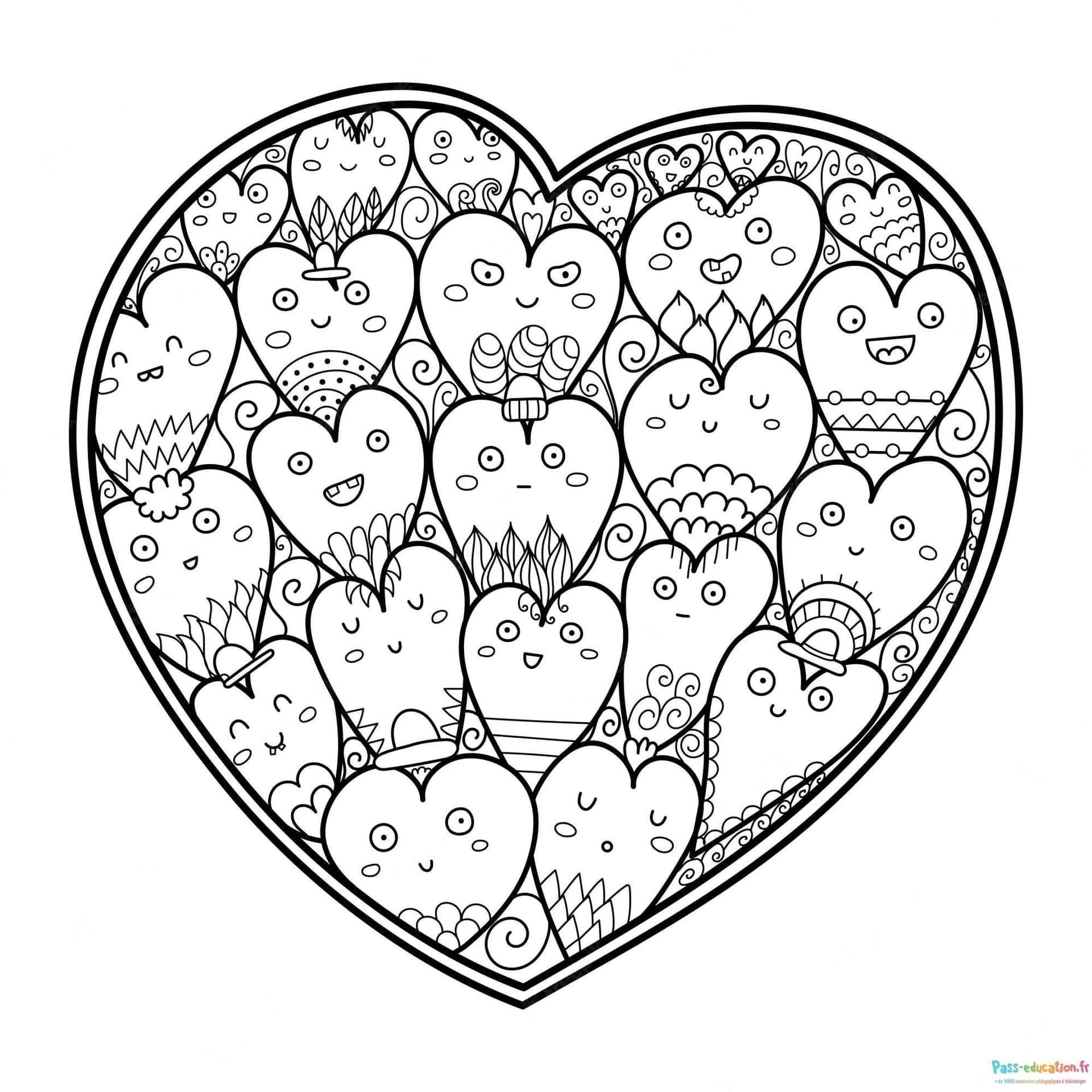 Coloriage Cœurs souriants à imprimer et colorier