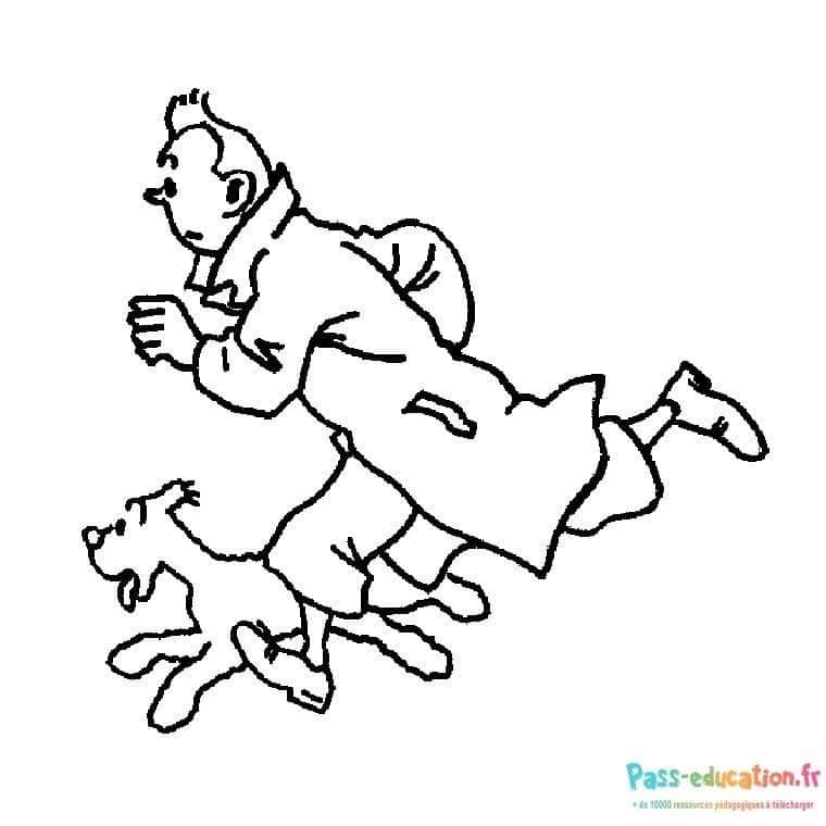 Coloriage Tintin et Milou en course à imprimer et colorier