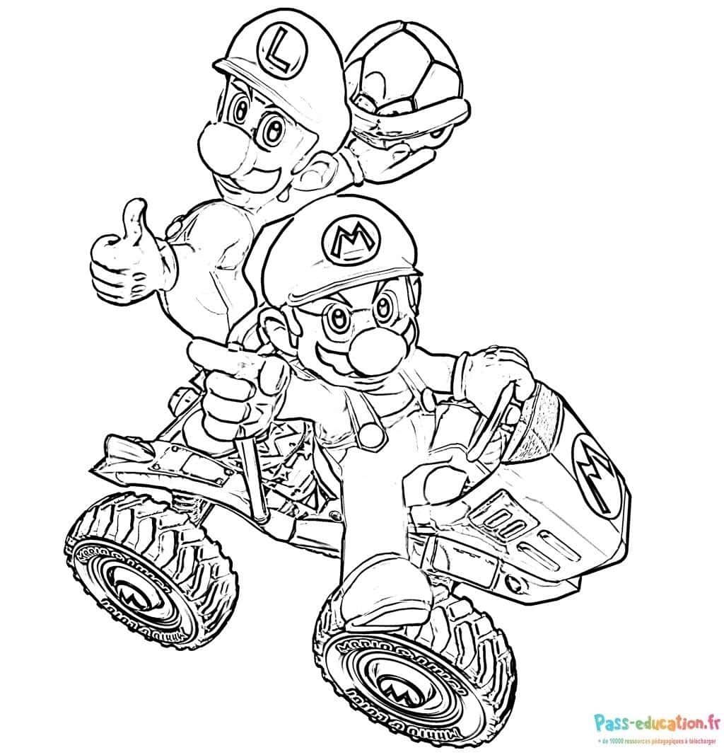 Coloriage Mario et Luigi en Kart à imprimer et colorier