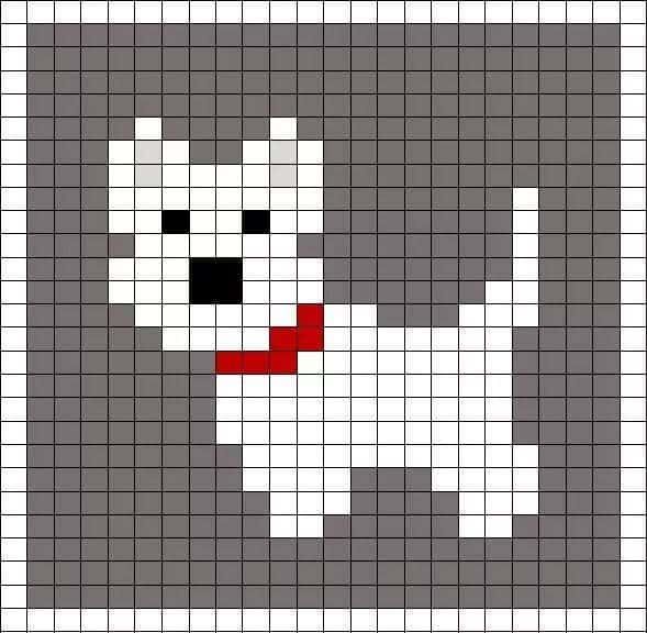 Coloriage Chien blanc pixelisé à imprimer et colorier