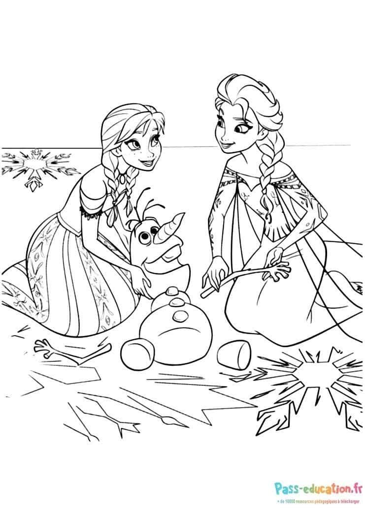Coloriage Elsa, Anna et Olaf à imprimer et colorier