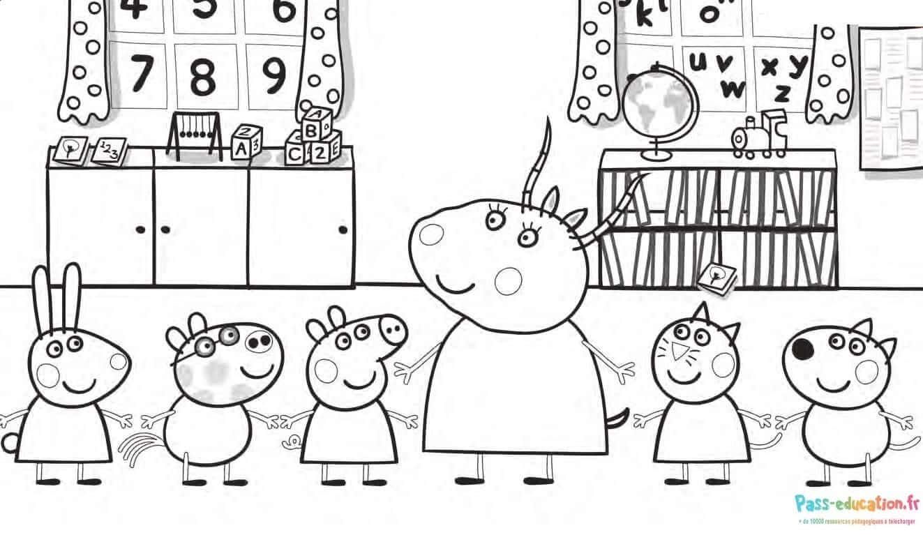Coloriage Peppa Pig à l'école à imprimer et colorier