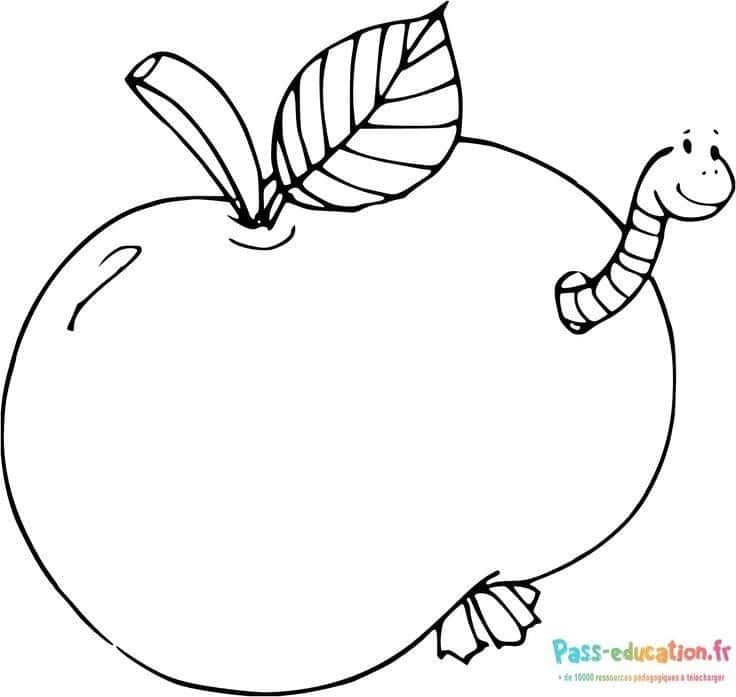 Coloriage Pomme et chenille à imprimer et colorier
