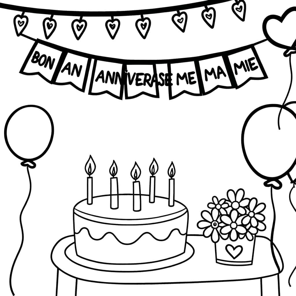 Coloriage Anniversaire Mamie à imprimer et colorier