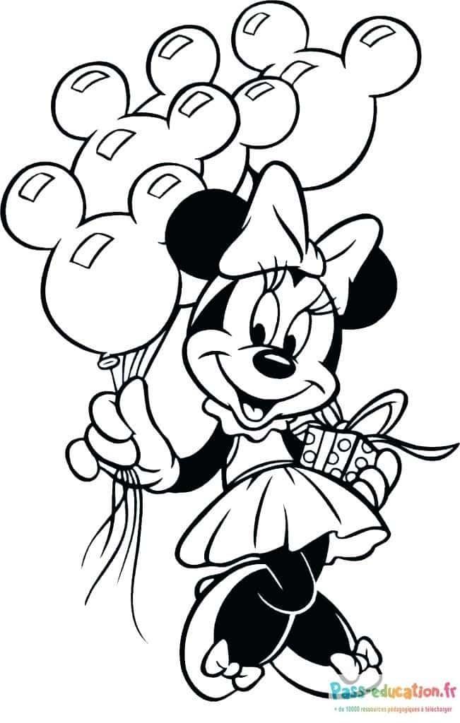 Coloriage Minnie avec ballons à imprimer et colorier