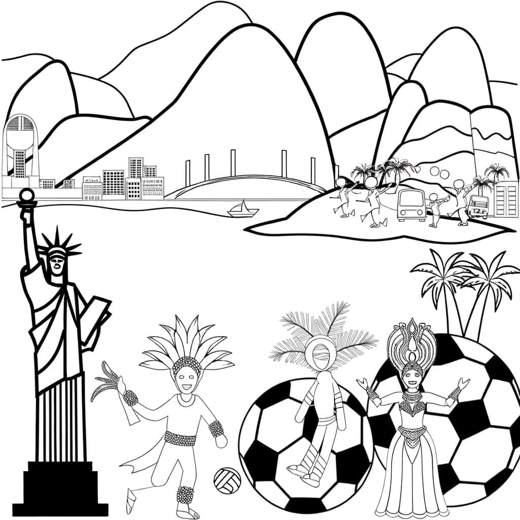 Coloriage Brésil festif à imprimer et colorier