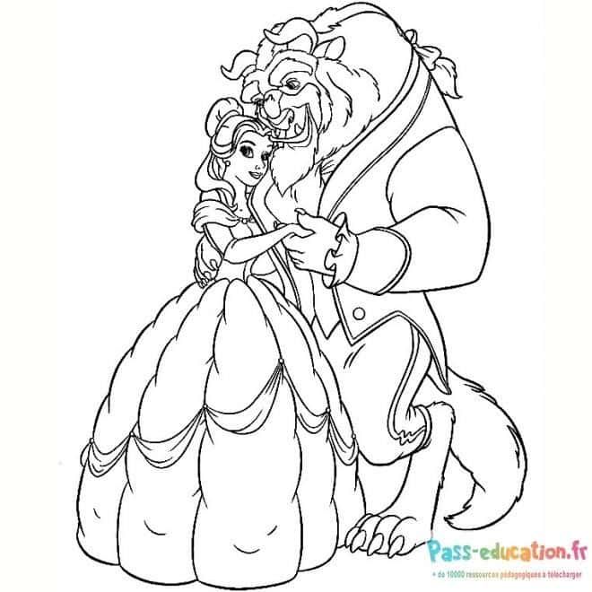 Coloriage Belle et la Bête danse à imprimer et colorier