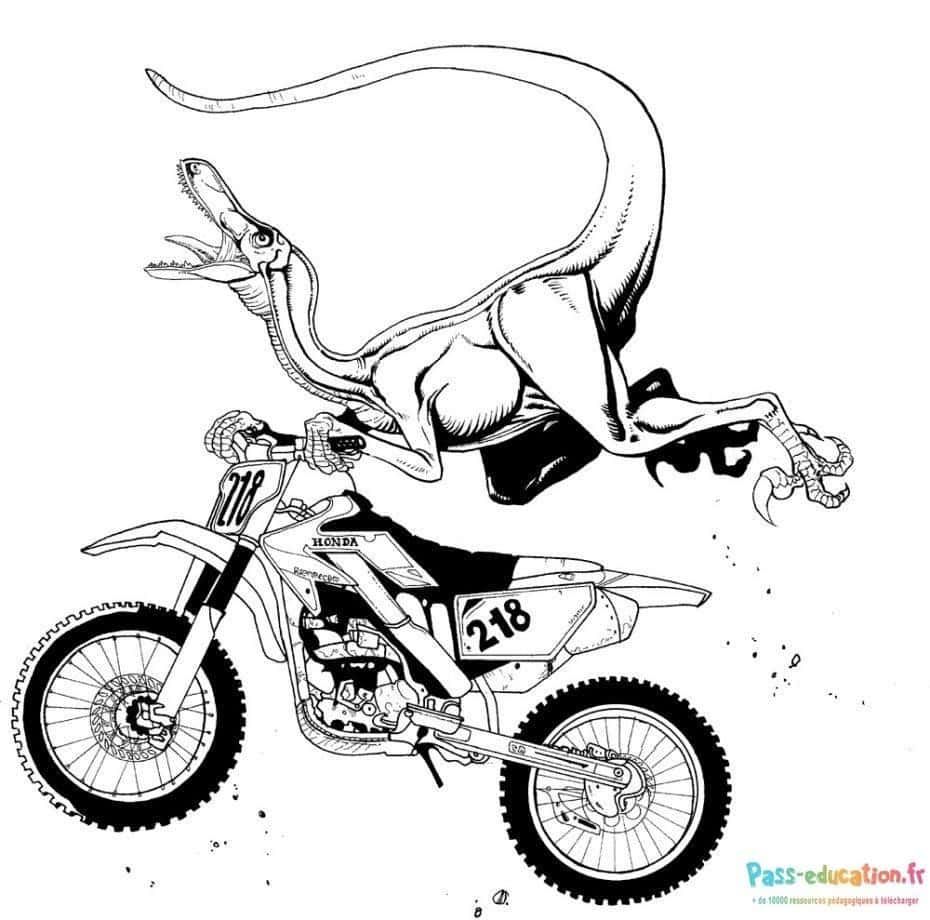 Coloriage Dinosaure en moto à imprimer et colorier