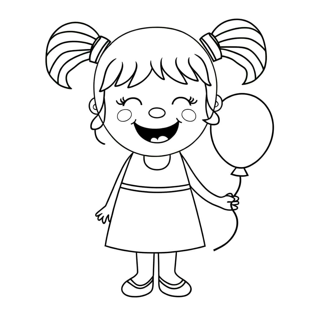 Coloriage Fille joyeuse avec ballon à imprimer et colorier