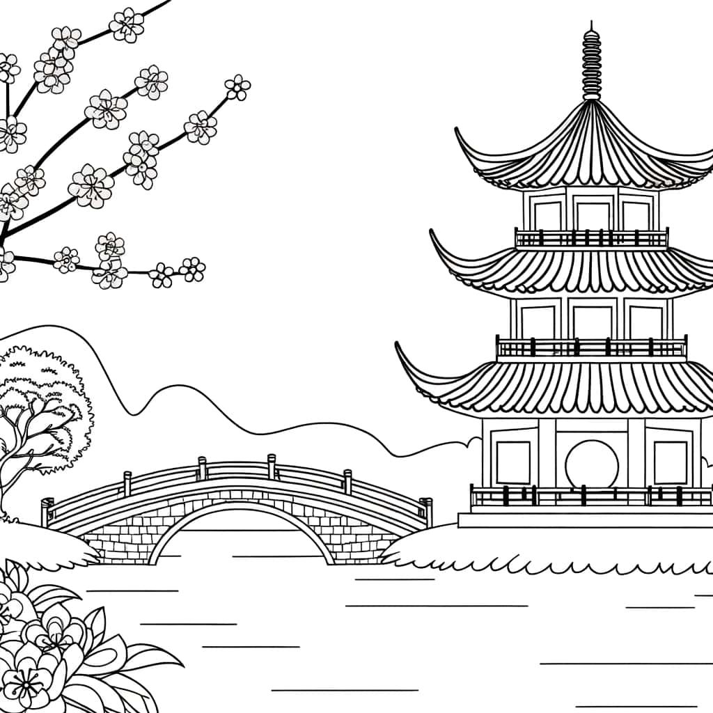 Coloriage Pagode chinoise à imprimer et colorier