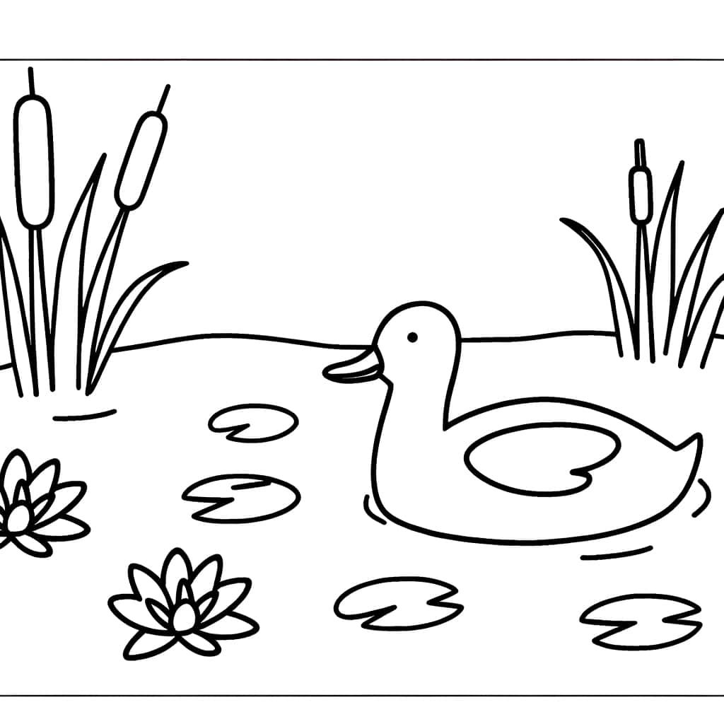 Coloriage Canard dans l'étang à imprimer et colorier