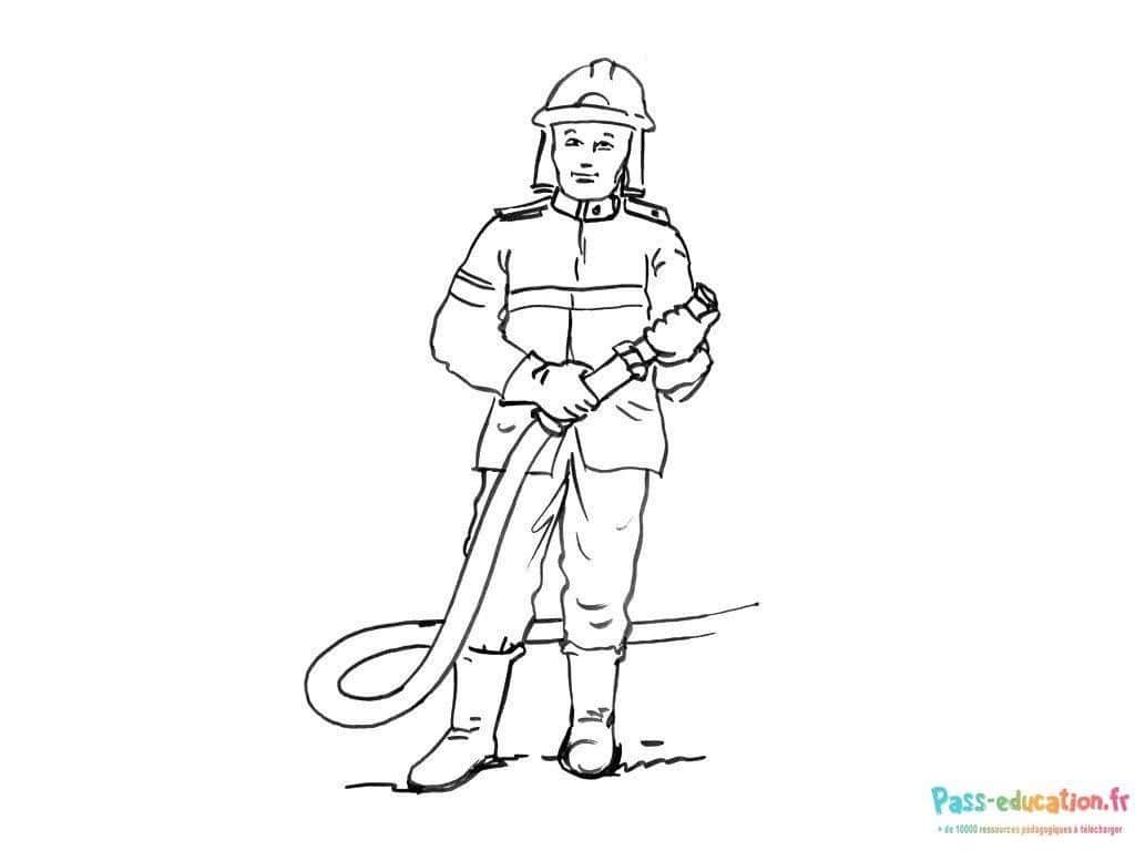 Coloriage Pompier prêt à l'action à imprimer et colorier