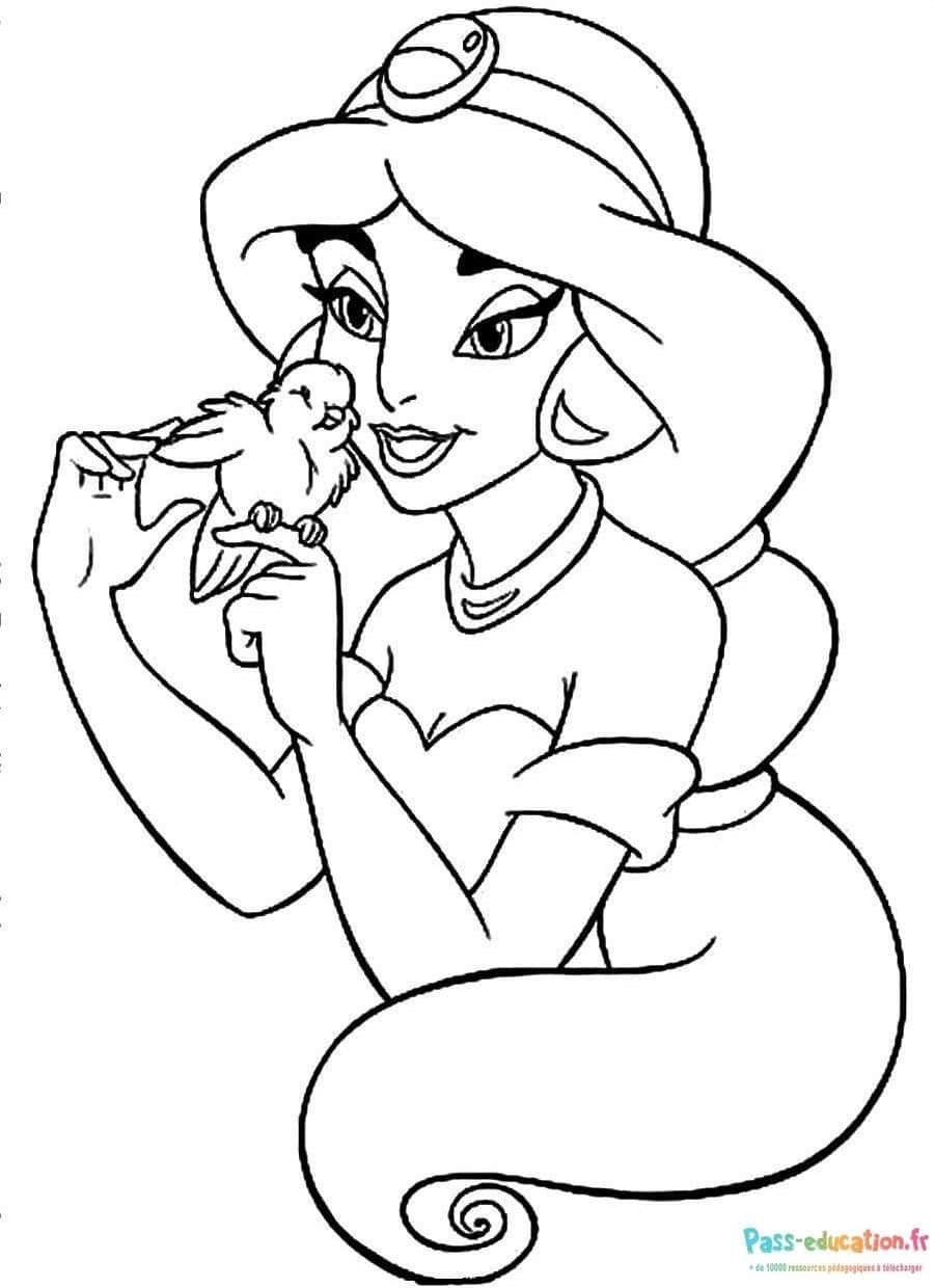 Coloriage Jasmine et oiseau à imprimer et colorier