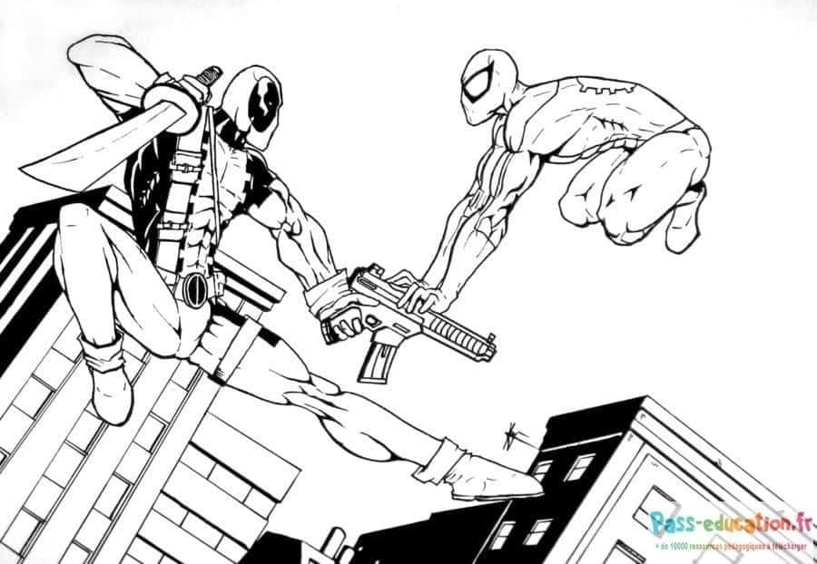 Coloriage Deadpool contre Spiderman à imprimer et colorier
