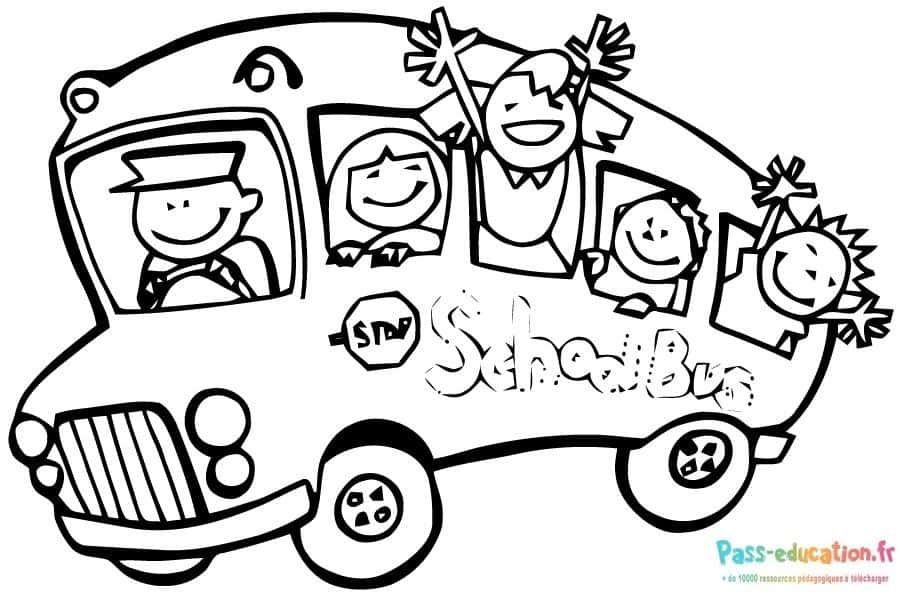 Coloriage Autobus scolaire joyeux à imprimer et colorier
