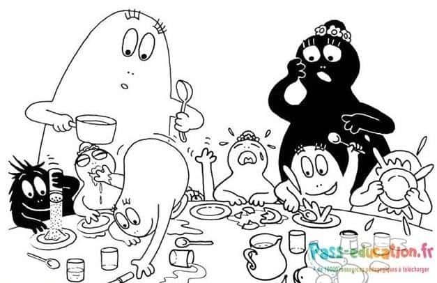 Coloriage Famille Barbapapa au petit-déjeuner à imprimer et colorier