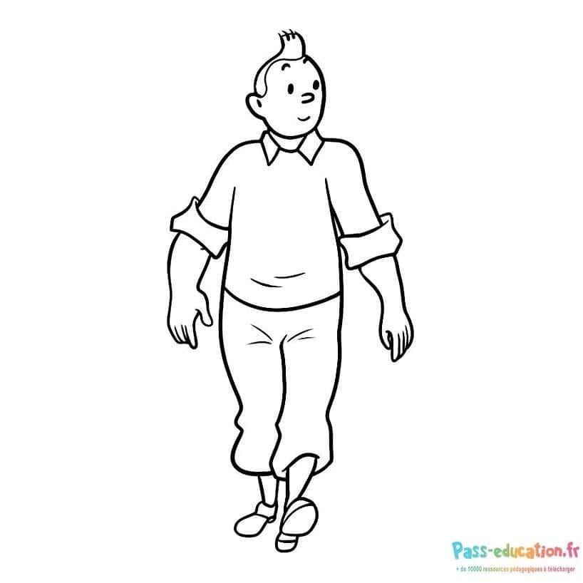 Coloriage Tintin marchant à imprimer et colorier