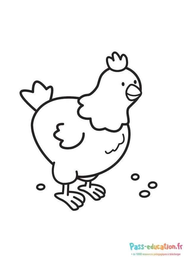 Coloriage Poule et grains à imprimer et colorier