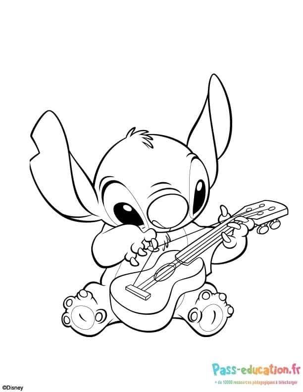 Coloriage Stitch avec ukulélé à imprimer et colorier
