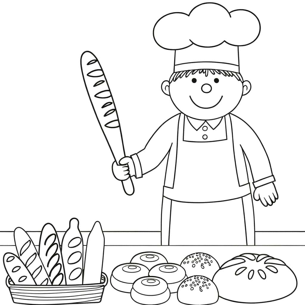 Coloriage Boulanger avec pain à imprimer et colorier