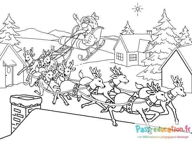 Coloriage Père Noël volant à imprimer et colorier