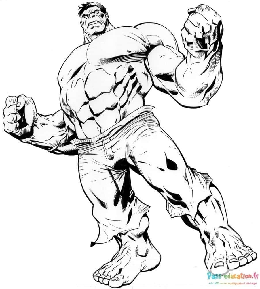 Coloriage Hulk prêt à l'action à imprimer et colorier