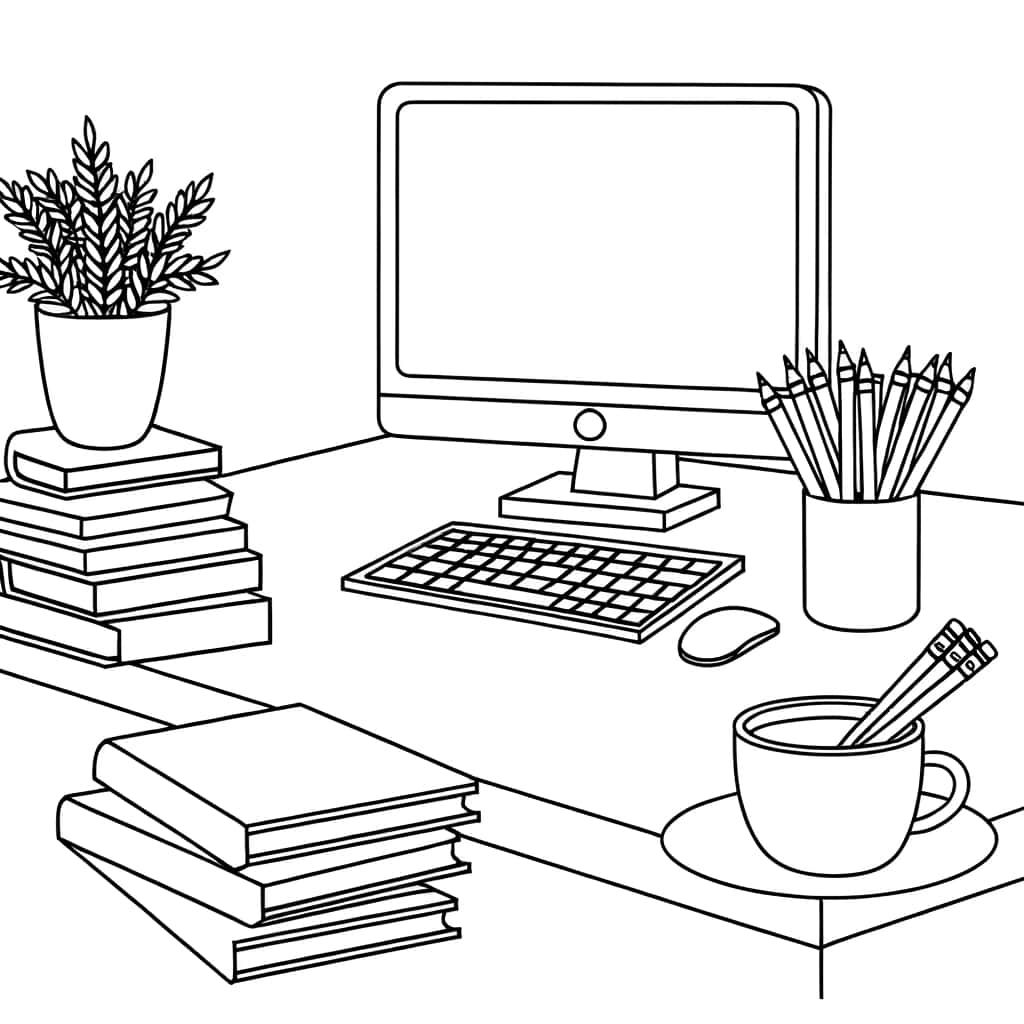 Coloriage Bureau organisé à imprimer et colorier