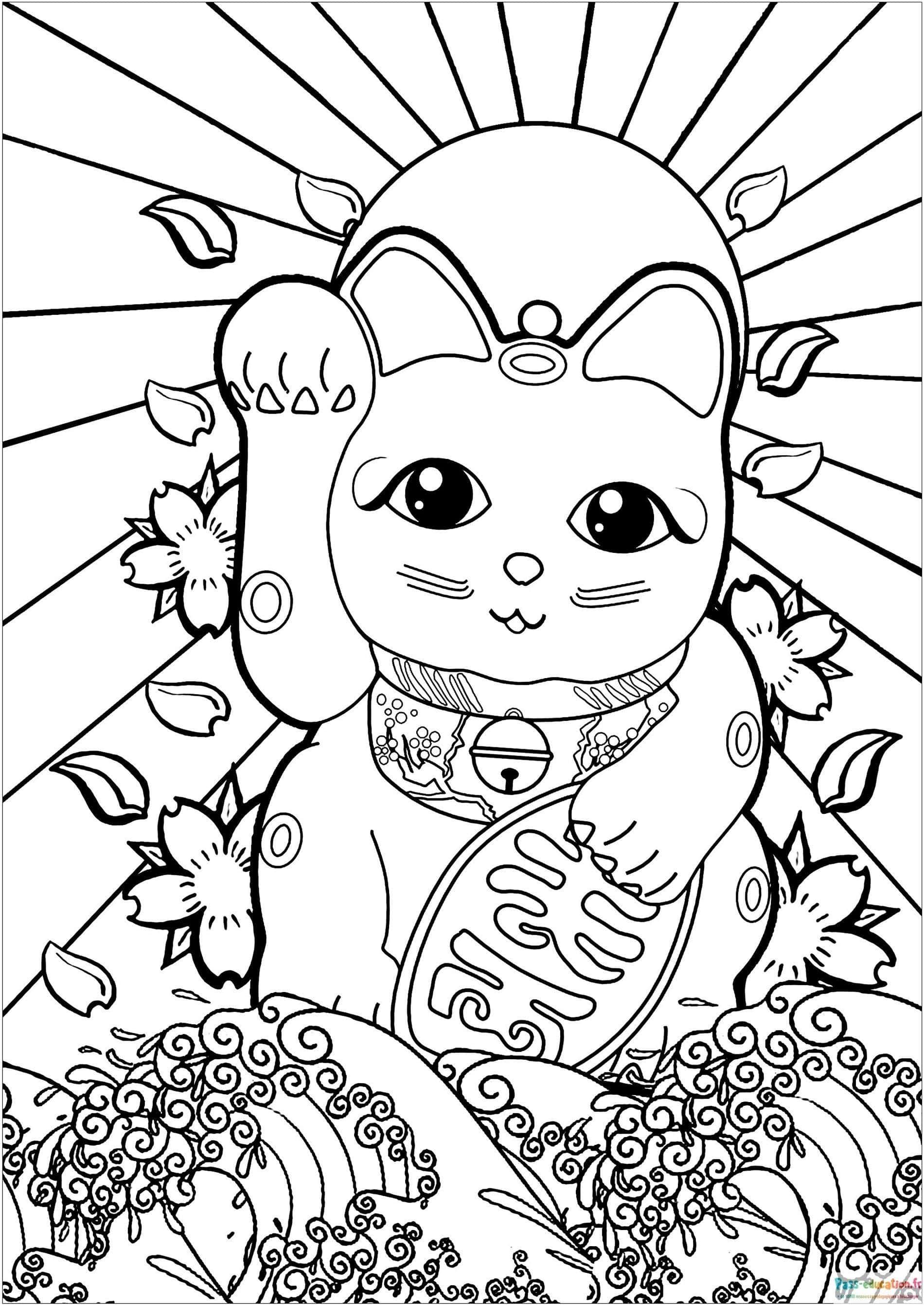 Coloriage Chat porte-bonheur à imprimer et colorier