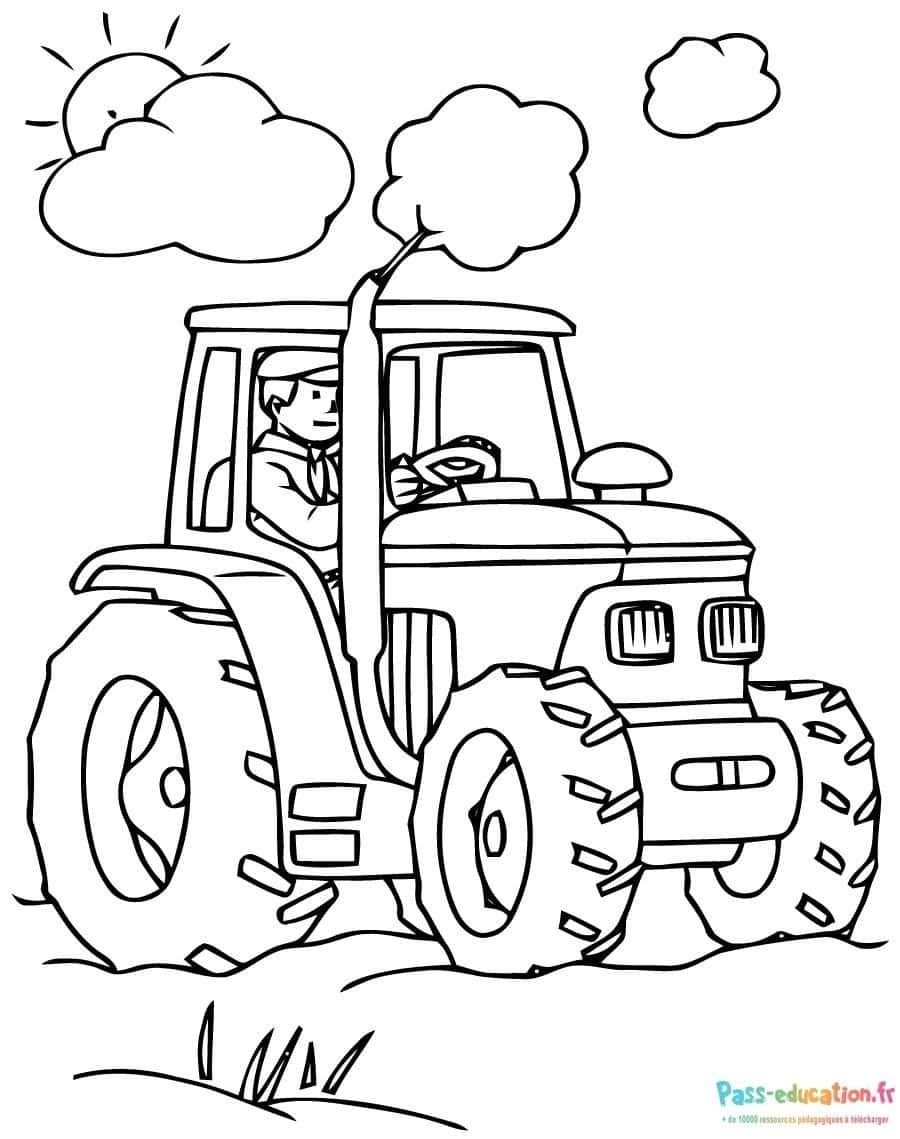 Coloriage Tracteur en action à imprimer et colorier