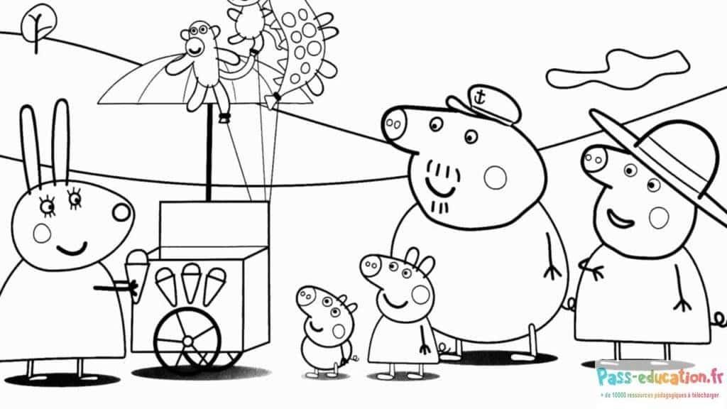 Coloriage Peppa Pig en famille à imprimer et colorier