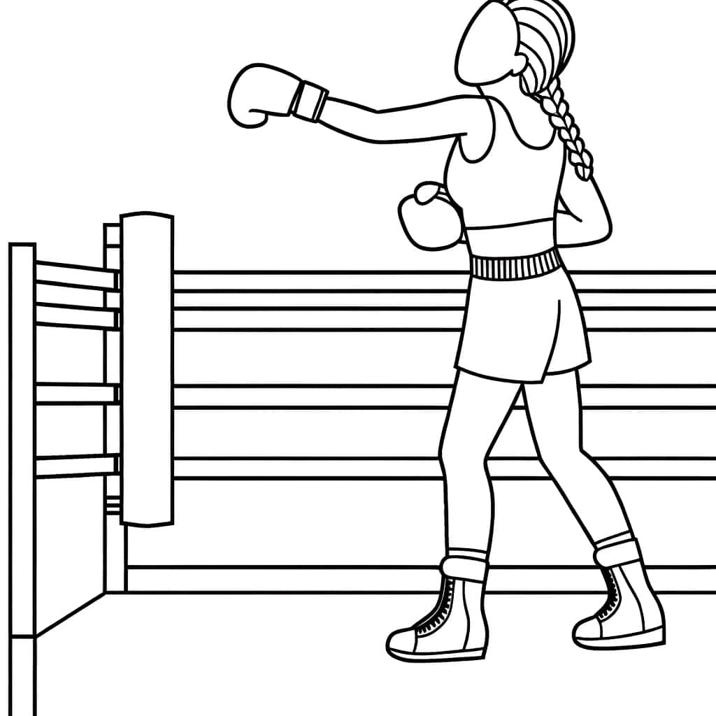 Coloriage Boxeuse en action à imprimer et colorier