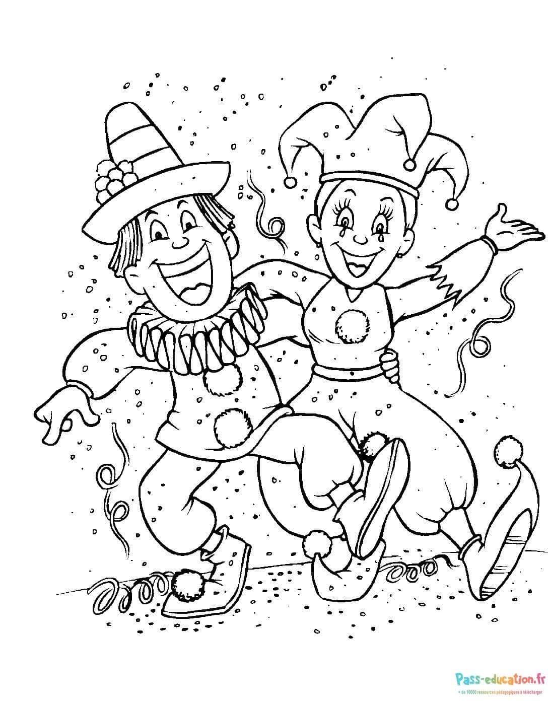 Coloriage Clowns joyeux au Carnaval à imprimer et colorier