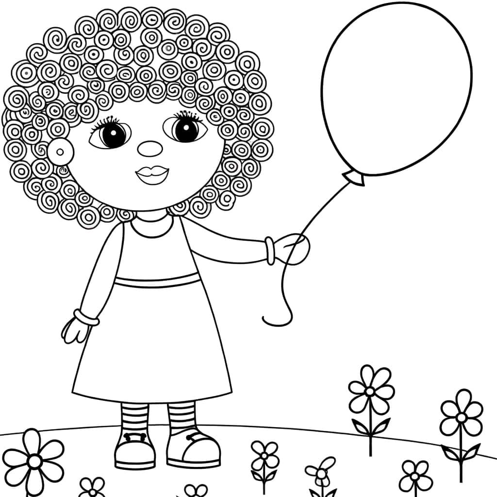 Coloriage Fille avec ballon à imprimer et colorier