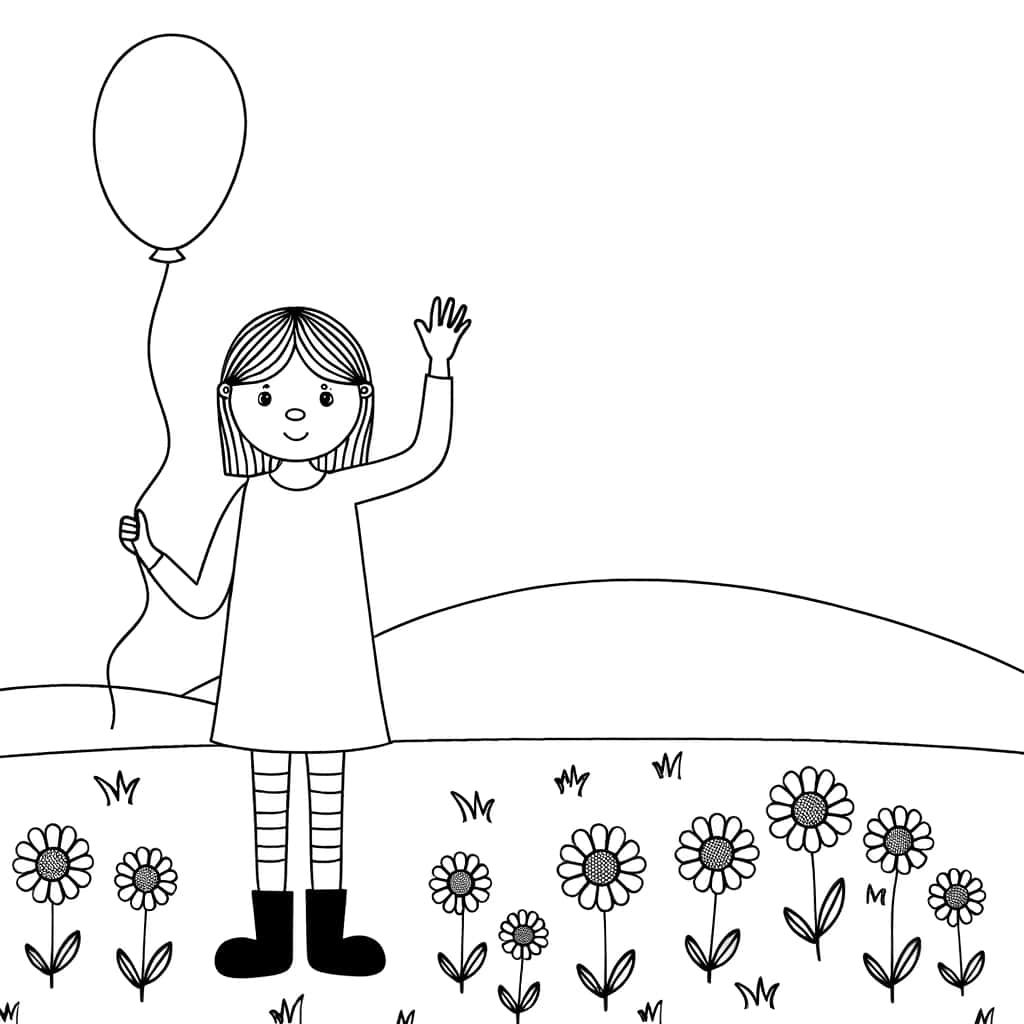 Coloriage Asha au ballon à imprimer et colorier