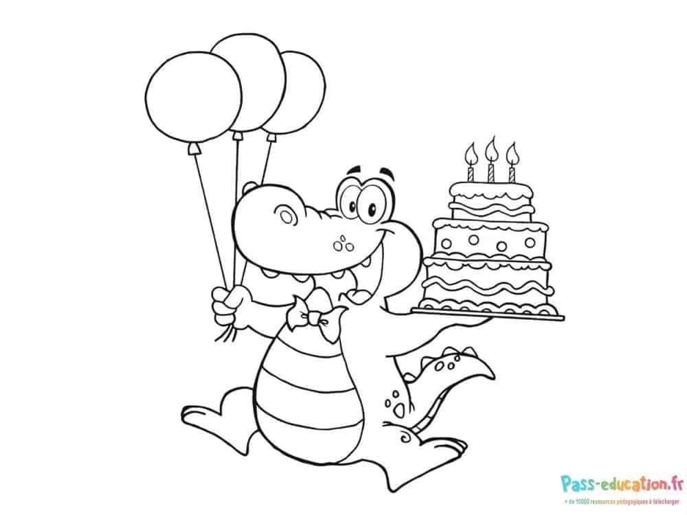 Coloriage Fête d'anniversaire alligator à imprimer et colorier