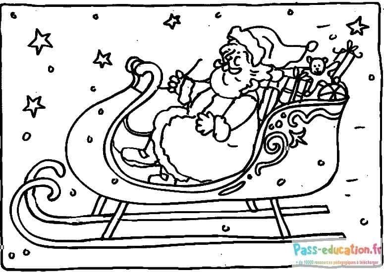 Coloriage Père Noël en traîneau à imprimer et colorier