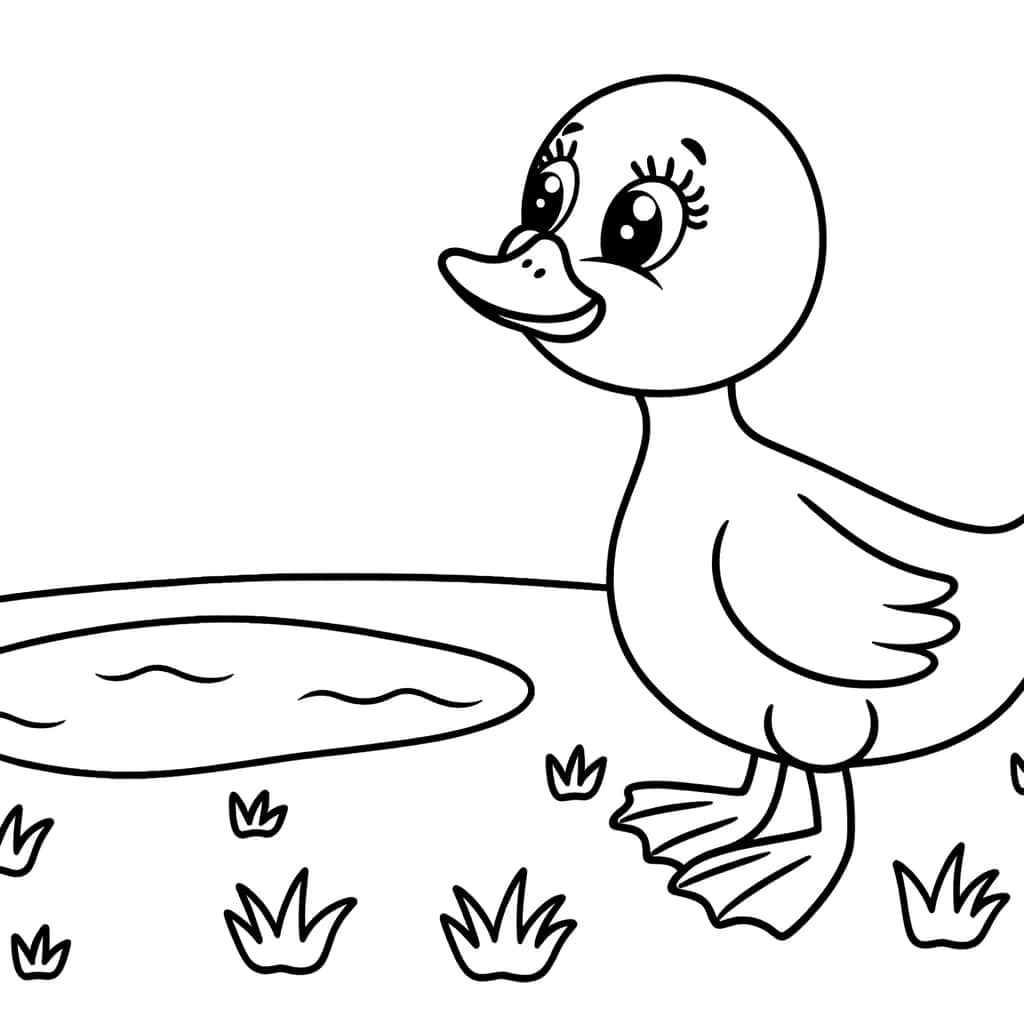 Coloriage Canard au bord de l'eau à imprimer et colorier