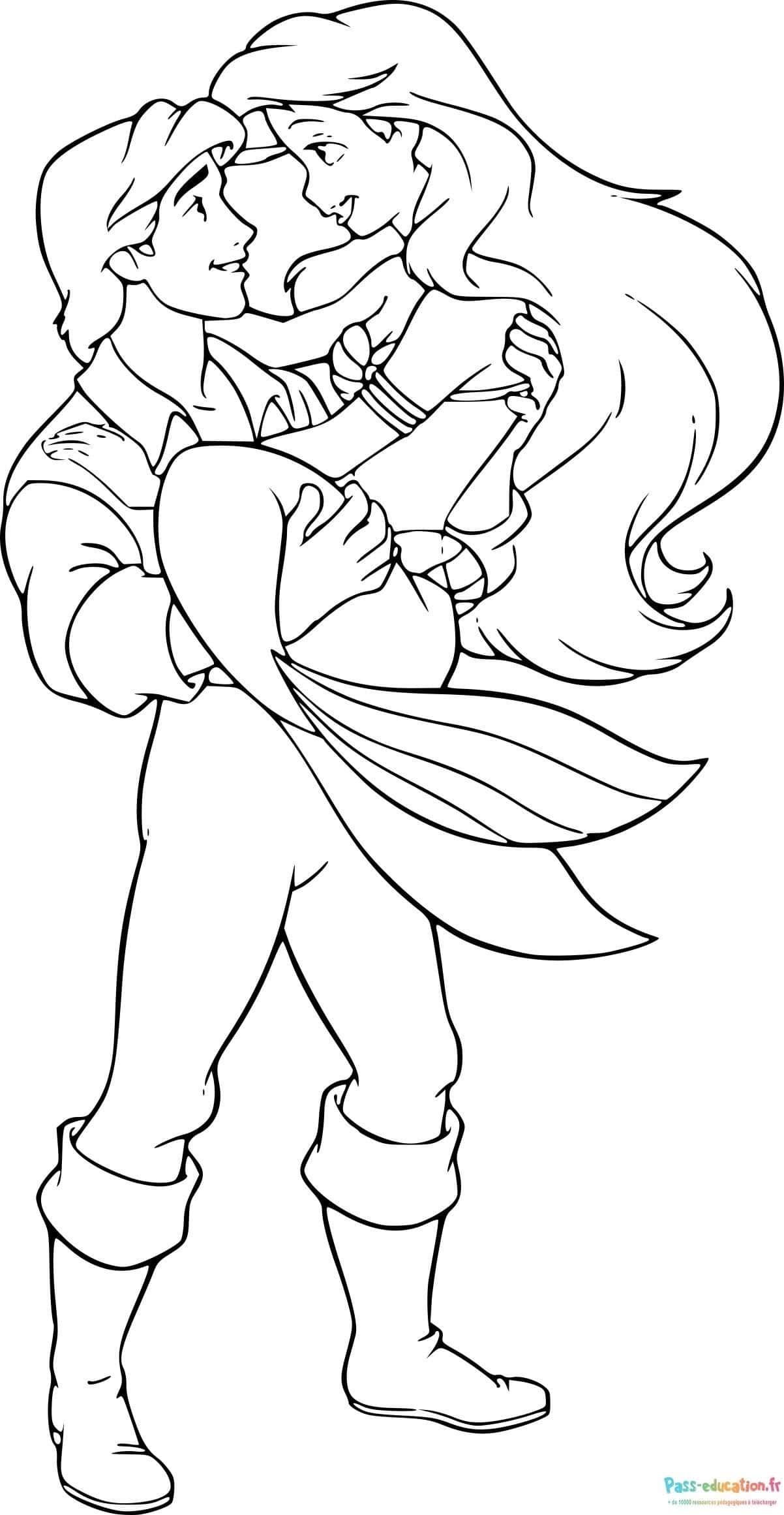 Coloriage Ariel et Éric à imprimer et colorier