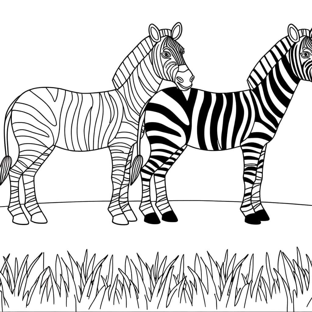 Coloriage Zèbres dans la prairie à imprimer et colorier