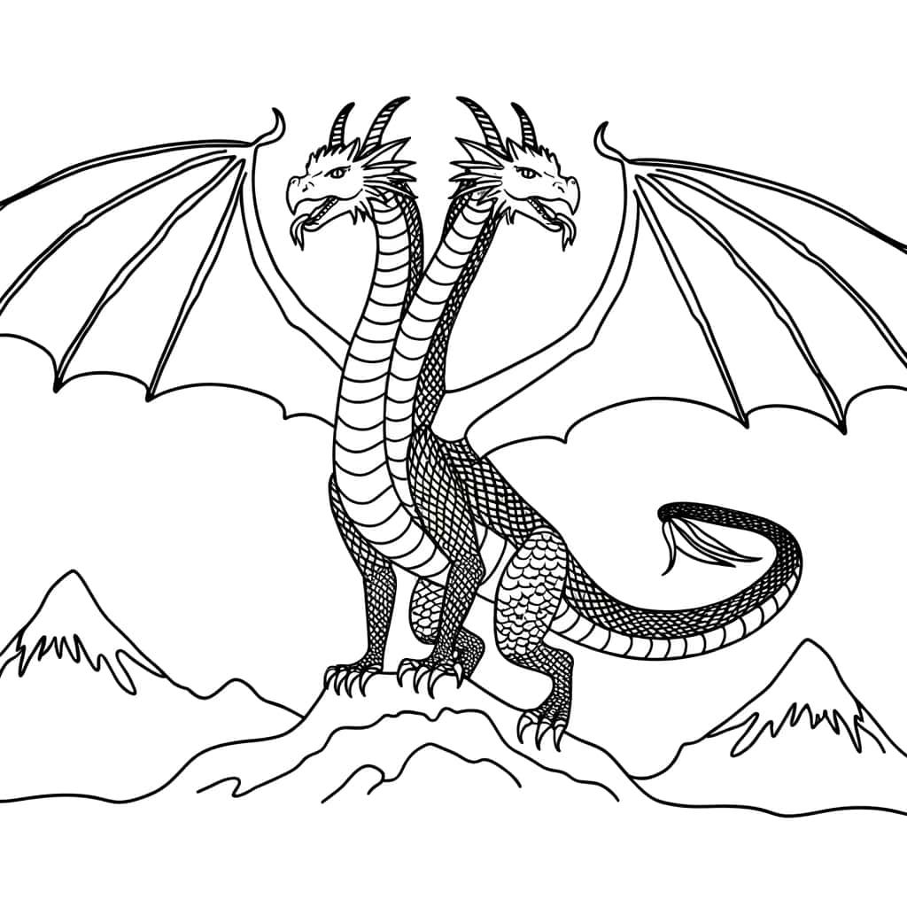 Coloriage Dragon bicéphale à imprimer et colorier