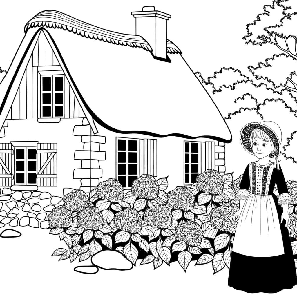 Coloriage Maison bretonne traditionnelle à imprimer et colorier