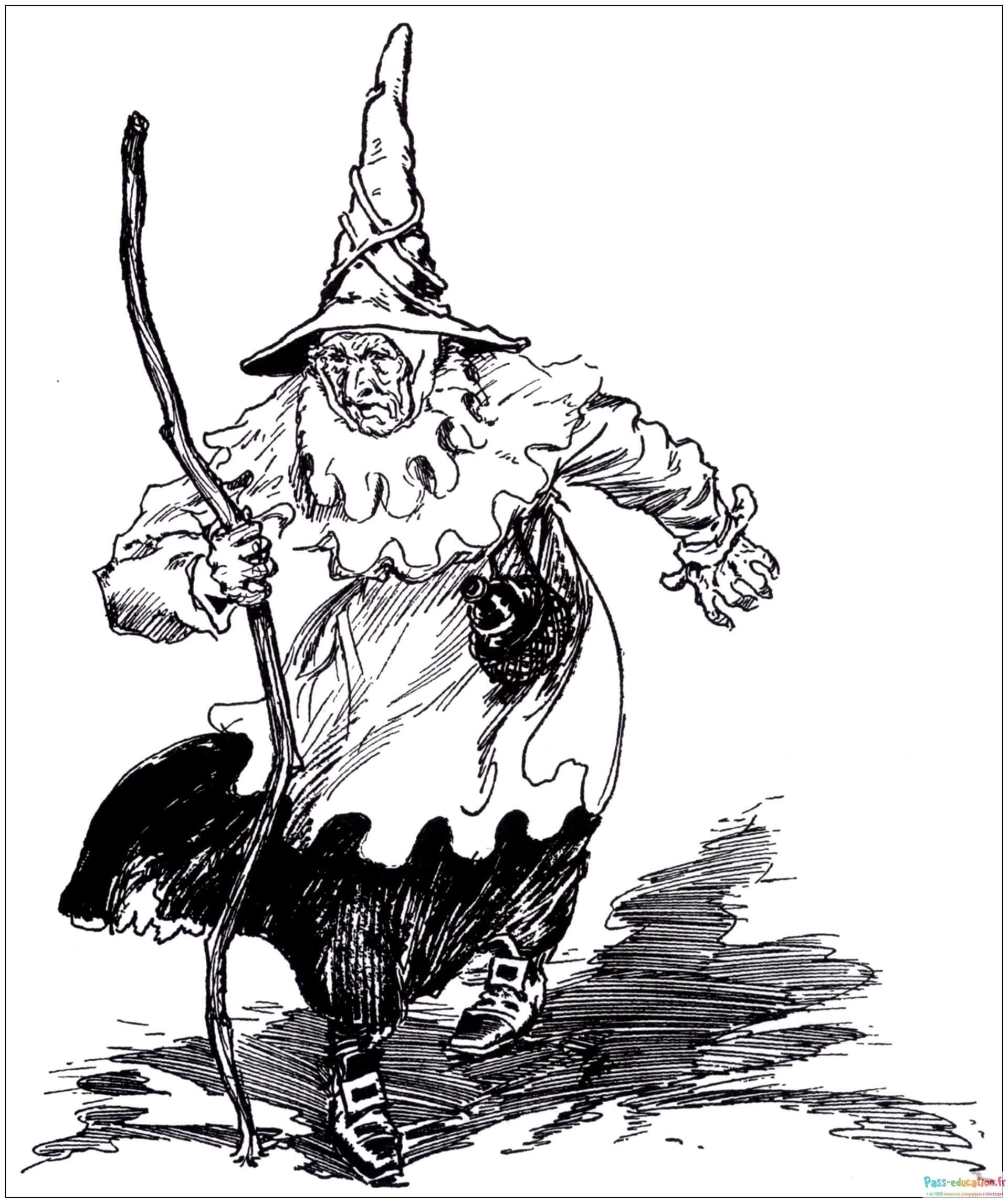 Coloriage Sorcière élégante à imprimer et colorier