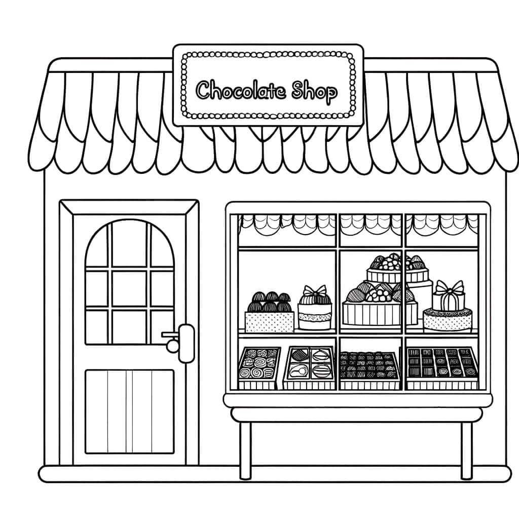 Coloriage Boutique de chocolat à imprimer et colorier