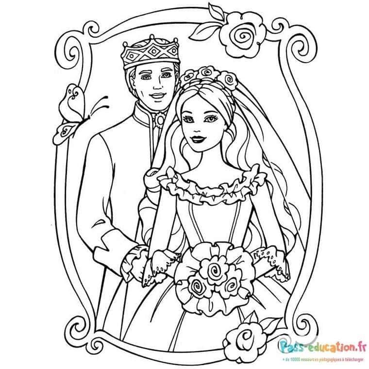 Coloriage Mariés romantiques à imprimer et colorier
