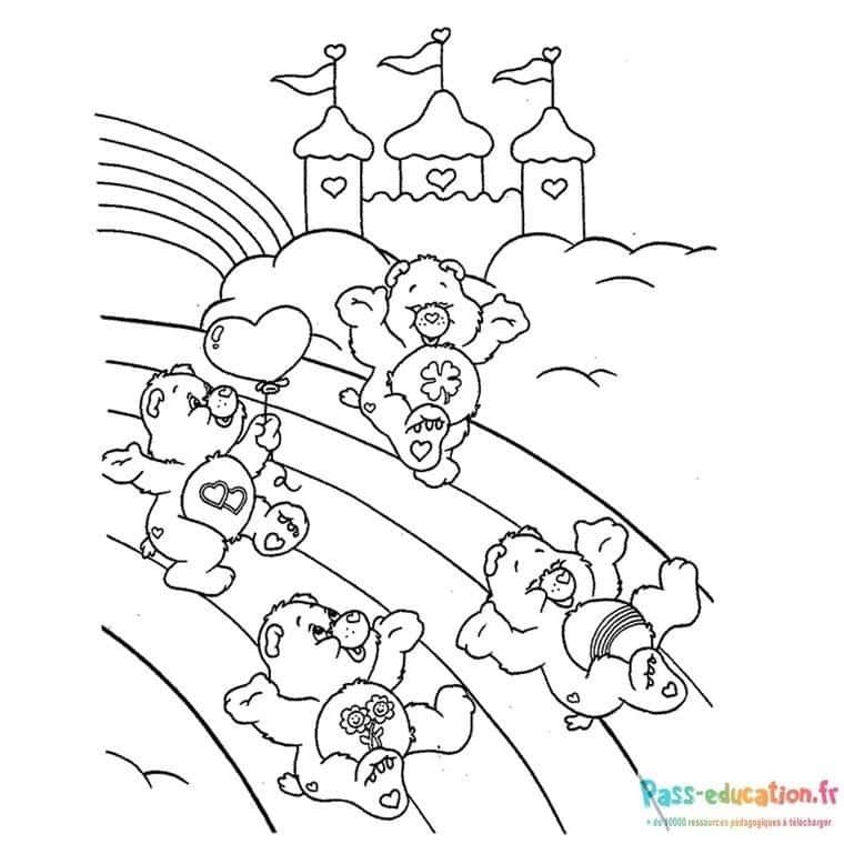 Coloriage Oursons sur nuages à imprimer et colorier