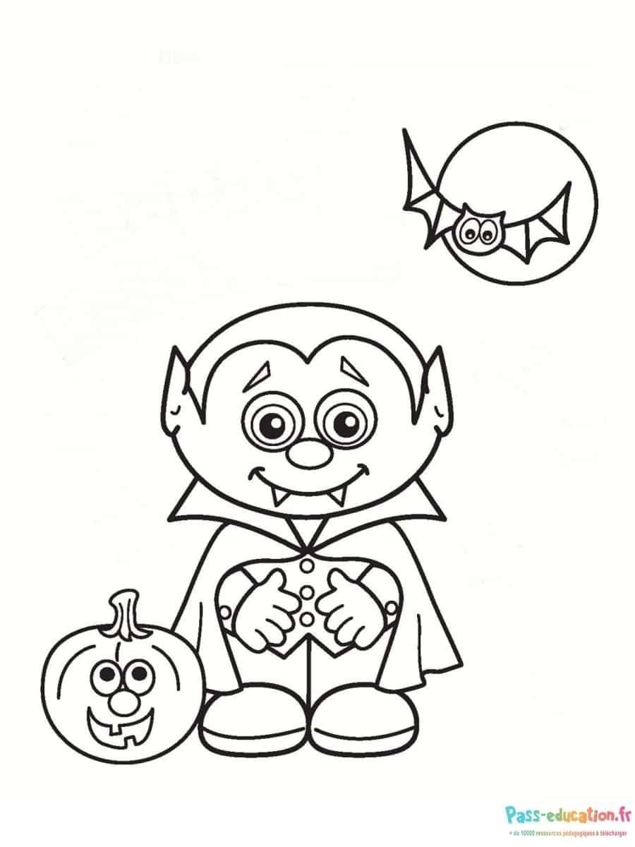 Coloriage Petit vampire et citrouille à imprimer et colorier