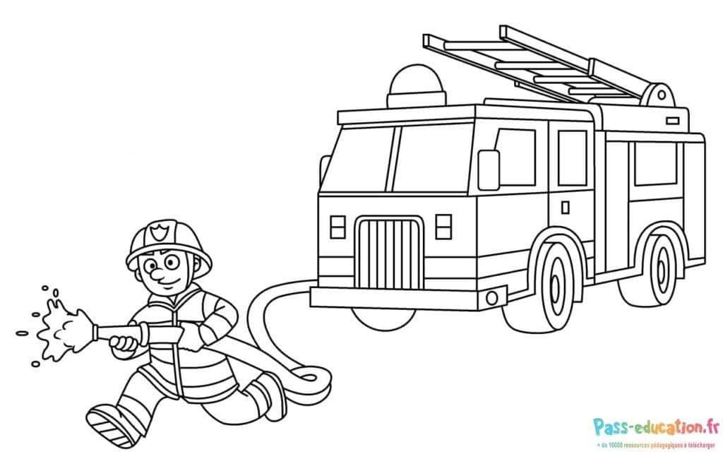 Coloriage Pompier en action à imprimer et colorier