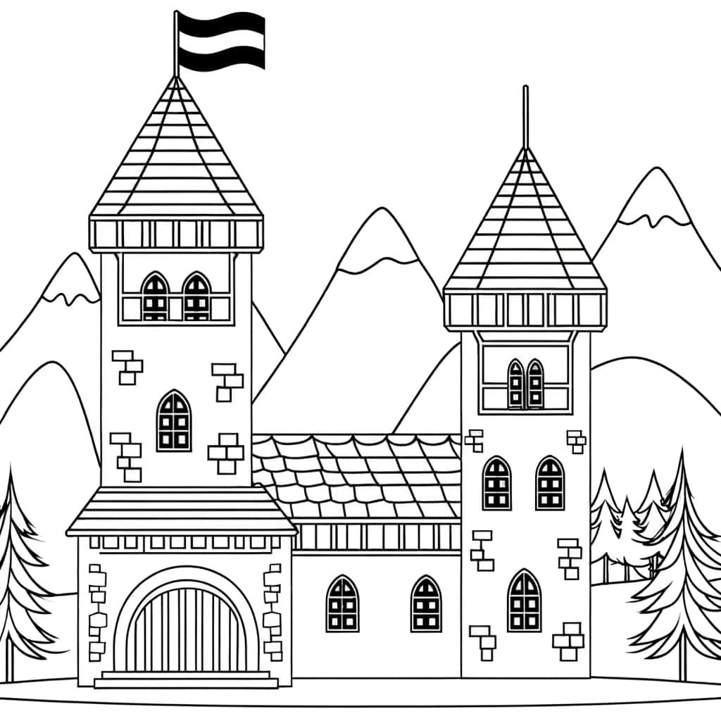 Coloriage Château médiéval à imprimer et colorier