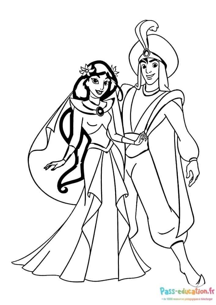 Coloriage Jasmine et Aladdin à imprimer et colorier